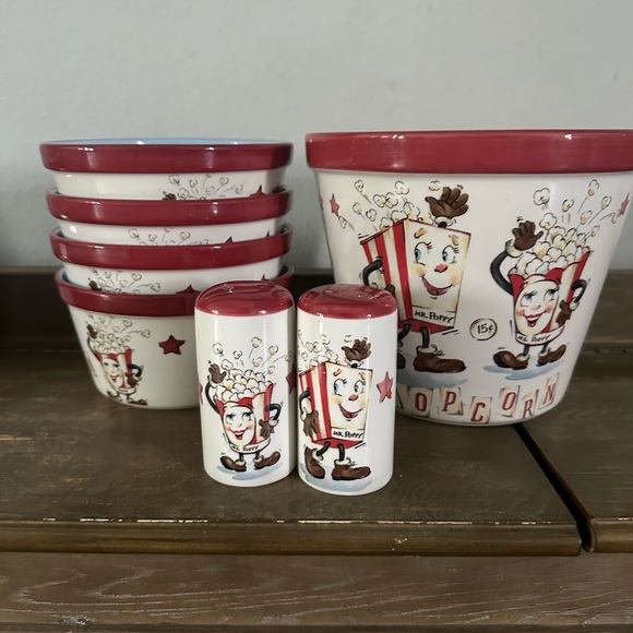 Popcorn Bowl and Shaker Set with Red Accents